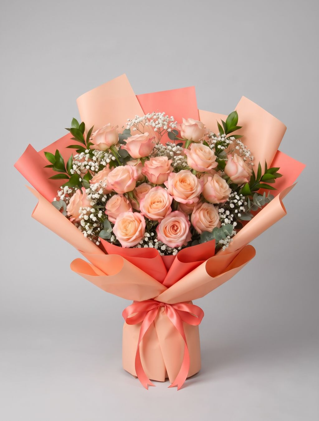 Fresh Blooms Flowers-18 Peach Roses Bouquet