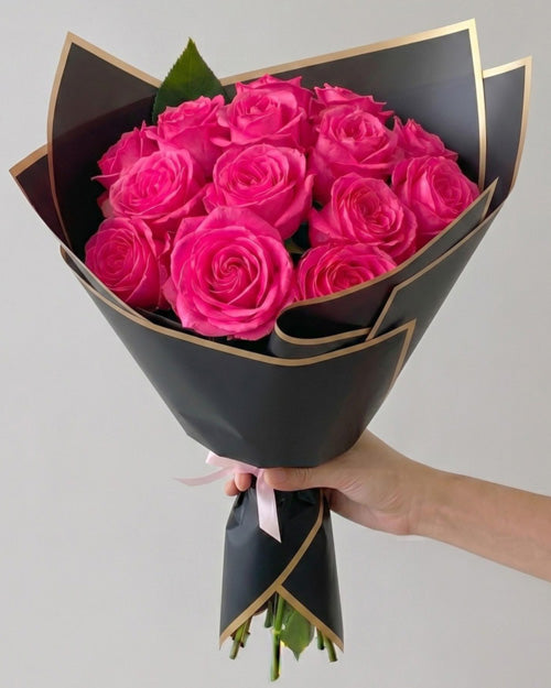 Fresh Blooms Flowers-Premium Dozen Roses Special - Hot Pink