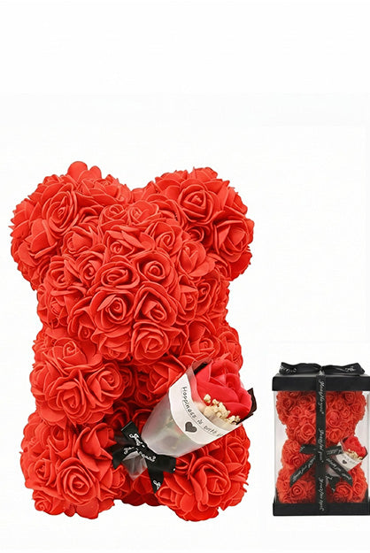 Fresh Blooms Flowers-Luxe Rose Bear - Red Holding Bouquet