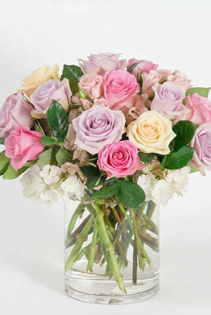Fresh Blooms Flowers-Valentine Pastel Roses Vase