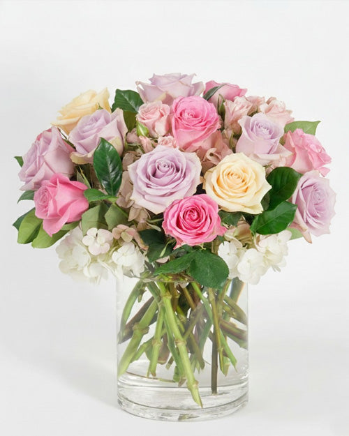 Fresh Blooms Flowers-Valentine Pastel Roses Vase