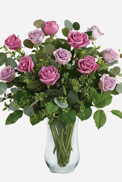 Fresh Blooms Flowers-Dozen Mauve & Lavender Roses
