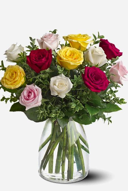 Fresh Blooms Flowers-Dozen Mixed Roses
