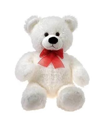 Fresh Blooms Flowers-White Teddy Bear With Red Bow