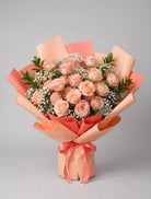 Fresh Blooms Flowers-18 Peach Roses Bouquet