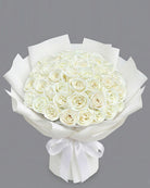 Fresh Blooms Flowers-50 White Roses Deluxe Bouquet
