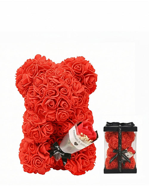 Fresh Blooms Flowers-Luxe Rose Bear - Red Holding Bouquet