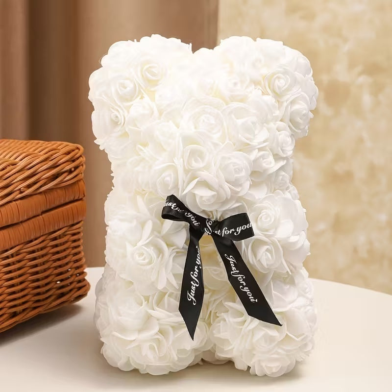 Fresh Blooms Flowers-Luxe Rose Bear - White
