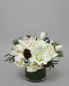 An example of a Winter Surprise bouquet, a unique mix of fresh seasonal  white flowers.