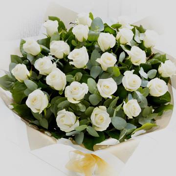 Fresh Blooms Flowers-24 White Roses Bouquet