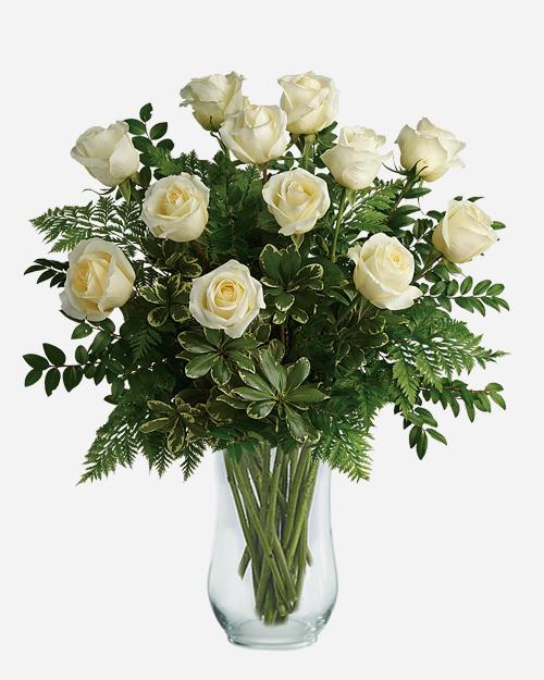 Fresh Blooms Flowers-Classic Dozen White Roses