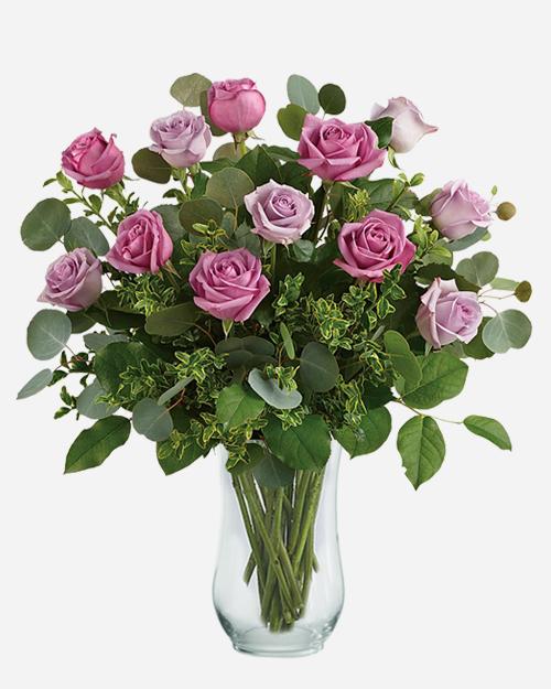 Fresh Blooms Flowers-Dozen Mauve & Lavender Roses