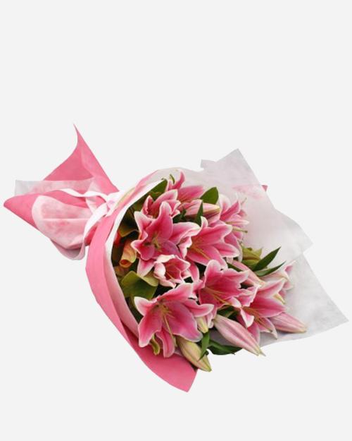 Fresh Blooms Flowers-Pink Lily Bouquet