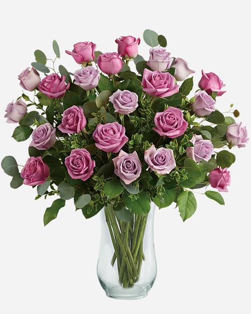 Fresh Blooms Flowers-Two Dozen Mauve & Lavender Roses