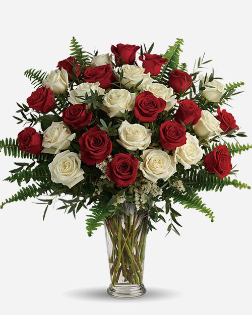 Fresh Blooms Flowers-Two Dozen Red & White Roses